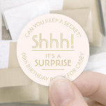 Surprise Birthday Party Stylish Blush Pink & Gold Classic Round Sticker<br><div class="desc">Add an elegant personalized touch to surprise birthday party invitations, decorations, and favours for her with stylish custom blush pink and gold colour stickers / envelope seals. All text on these labels is simple to customize for any year birthday or for another occasion, such as a wedding anniversary, retirement, or...</div>