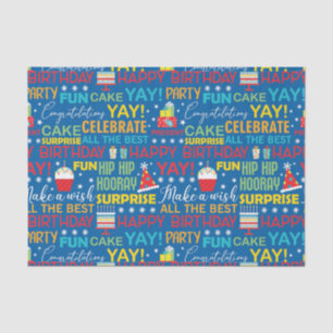 Surprise Birthday Party Typography Pattern Tissue Paper