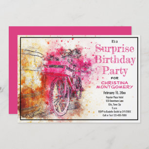 Surprise Birthday Party Watercolor Bicycle Custom Invitation