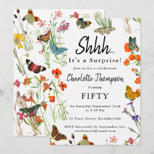 Surprise Birthday Party Wildflowers Butterflies Invitation