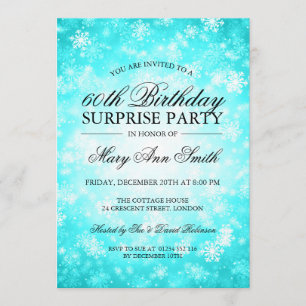 Surprise Birthday Party Winter Turquoise Invitation