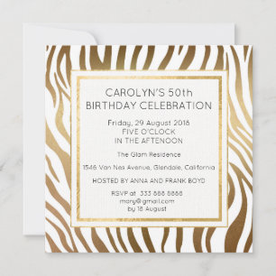 Surprise Birthday Party Zebra Skin Gold Glam Invitation