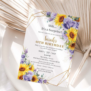 Surprise Birthday Sunflower Purple Lavender Floral Invitation