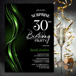 Surprise Black Green 30th Birthday Party Invitation