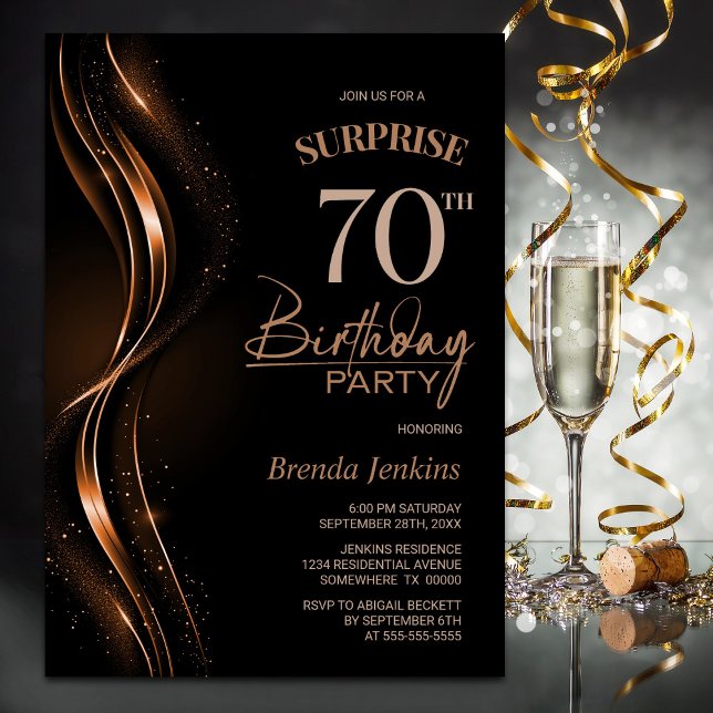 Surprise Black Orange 70th Birthday Party Invitation (Creator Uploaded)