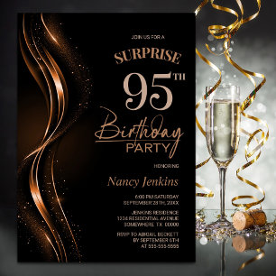 Surprise Black Orange 95th Birthday Party Invitation