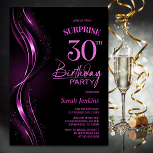Surprise Black Pink 30th Birthday Party Invitation