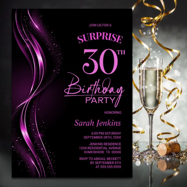 Surprise Black Pink 30th Birthday Party Invitation (Creator Uploaded)