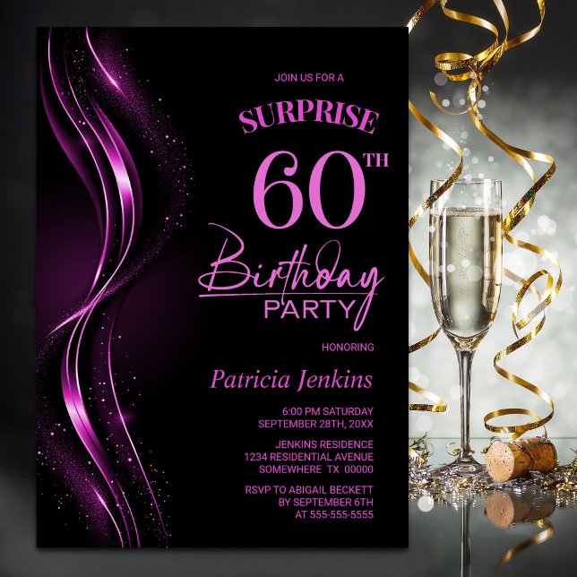 Surprise Black Pink 60th Birthday Party Invitation (Creator Uploaded)