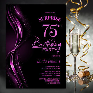 Surprise Black Pink 75th Birthday Party Invitation