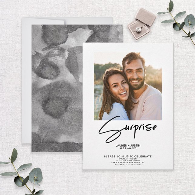 Surprise Black & White Photo Engagement  Party Invitation (Creator Uploaded)