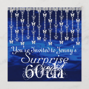 Surprise BLING  Birthday Butterfly BLUE Invitation