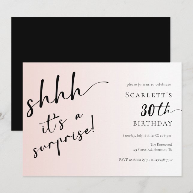 Surprise Blush Pink Photo 30th 40th Birthday Party Invitation (Front/Back)