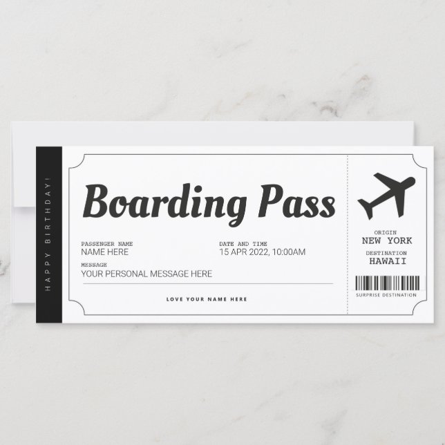 Surprise Boarding Pass Airplane Gift Ticket (Front)