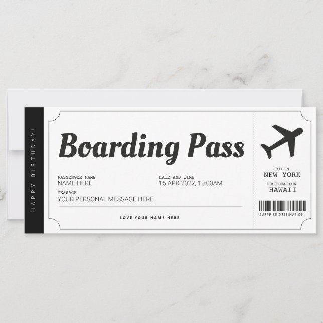 Surprise Boarding Pass Airplane Travel Ticket Invitation (Front)