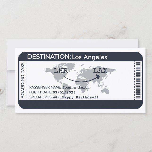 Surprise Boarding Pass Destination Flight Ticket (Front)