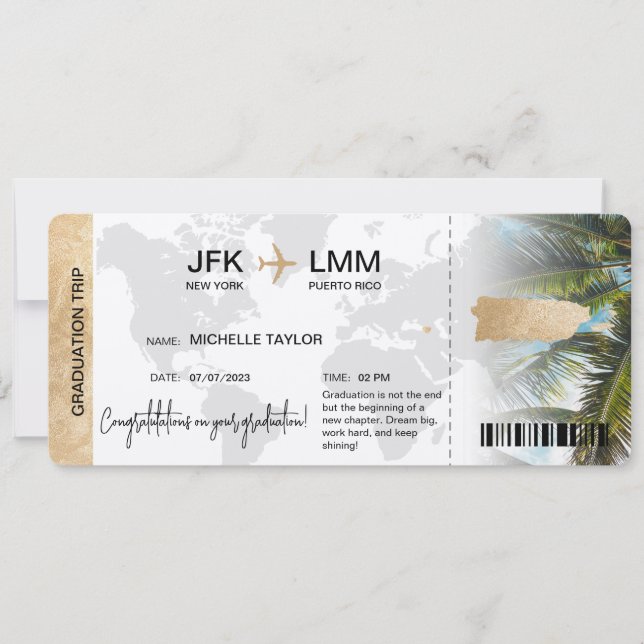 Surprise Boarding Pass Trip Ticket Puerto Rico Invitation (Front)