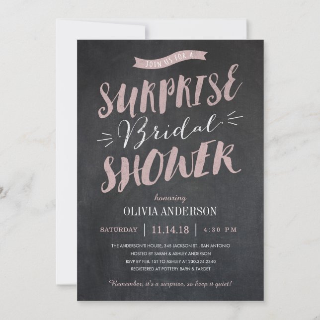 Surprise Bridal Shower Invitations - Chalked (Front)