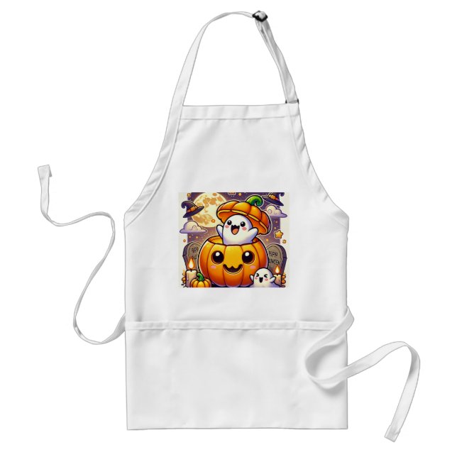 Surprise character apron in pumpkin. (Front)