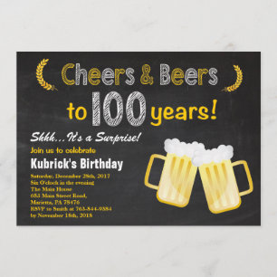 Surprise Cheers and Beers 100t Birthday Invitation