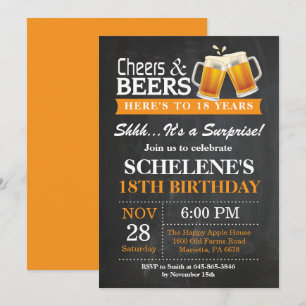 Surprise Cheers and Beers 18th Birthday Invitation