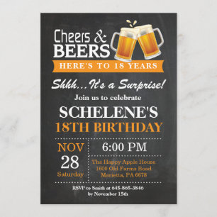 Surprise Cheers and Beers 18th Birthday Invitation