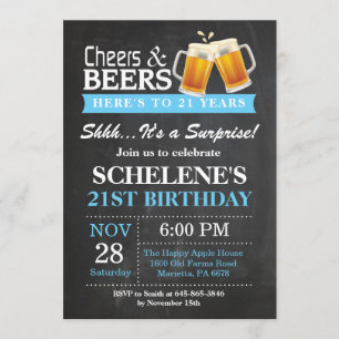 Surprise Cheers and Beers 21st Birthday Invitation