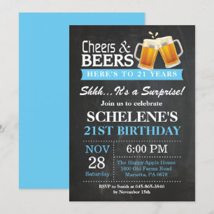Surprise Cheers and Beers 21st Birthday Invitation