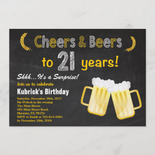 Surprise Cheers and Beers 21st Birthday Invitation