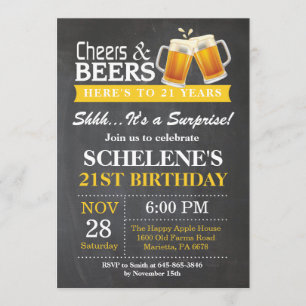 Surprise Cheers and Beers 21st Birthday Invitation