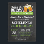 Surprise Cheers and Beers 30th Birthday Invitation<br><div class="desc">Surprise Cheers and Beers 30th Birthday Invitation Card. Adult Birthday. Green. 16th 18th 21st 30th 40th 50th 60th 70th 80th 90th 100th. Any Age. For further customization,  please click the "Customize it" button and use our design tool to modify this template.</div>