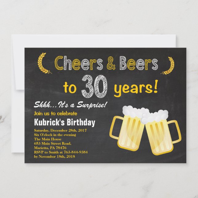 Surprise Cheers and Beers 30th Birthday Invitation (Devant)