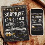 Surprise Cheers and Beers 40th Birthday Invitation<br><div class="desc">Surprise Cheers and Beers 40th Birthday Invitation featuring chalk board and lettering with customize-able age.</div>