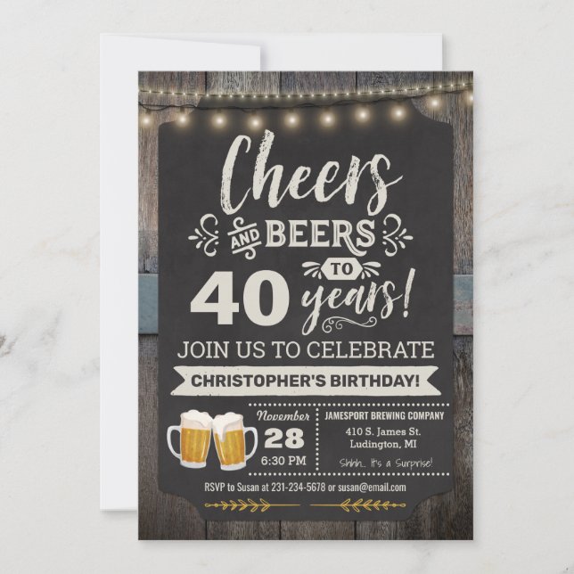 Surprise Cheers and Beers 40th Birthday Invitation (Front)