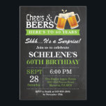 Surprise Cheers and Beers 60th Birthday Invitation<br><div class="desc">Surprise Cheers and Beers 60th Birthday Invitation Card. Adult Birthday. Green. 16th 18th 21st 30th 40th 50th 60th 70th 80th 90th 100th. Any Age. For further customization,  please click the "Customize it" button and use our design tool to modify this template.</div>