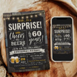 Surprise Cheers and Beers 60th Birthday Invitation<br><div class="desc">Surprise Cheers and Beers 60th Birthday Invitation featuring chalk board and lettering with customize-able age.</div>