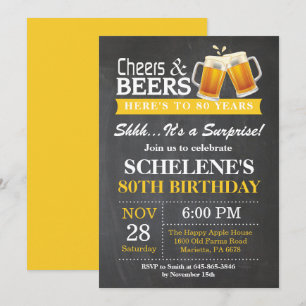Surprise Cheers and Beers 80th Birthday Invitation