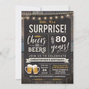 Surprise Cheers and Beers 80th Birthday Invitation