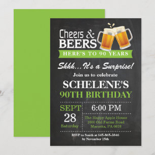 Surprise Cheers and Beers 90th Birthday Invitation
