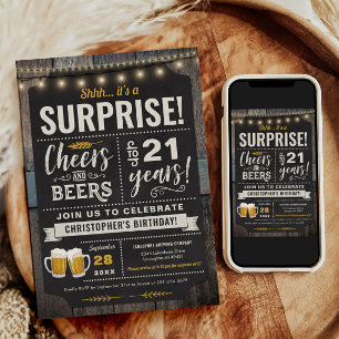 Surprise Cheers and Beers Invitation 21e anniversa