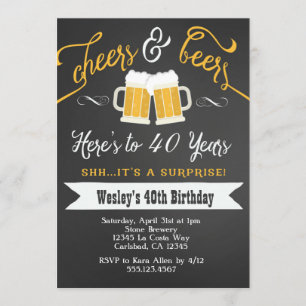 Surprise Cheers & Beers 40th Birthday Invitation