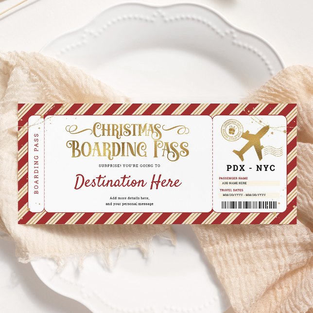 Surprise Christmas Boarding Pass Gift Ticket  Invitation (Creator Uploaded)