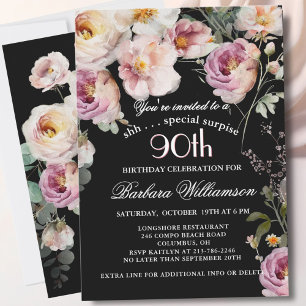 SURPRISE Elegant Floral 90th Birthday Party Invitation