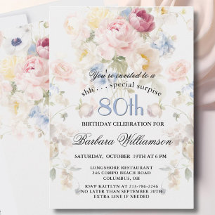 SURPRISE Elegant Painted Floral 80th Birthday Invitation