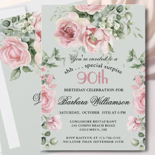 SURPRISE Elegant Painted Roses 90 Birthday Party  Invitation