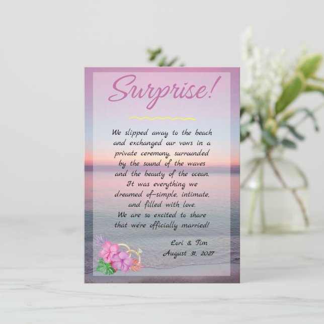 SURPRISE! Elopement Announcement Beach Sunset (Standing Front)