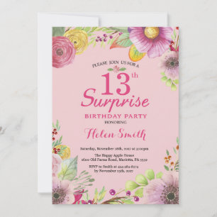 Surprise Floral 13th Birthday Invitation for Women