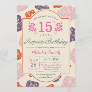 Surprise Floral 15e anniversaire Invitation Rose r