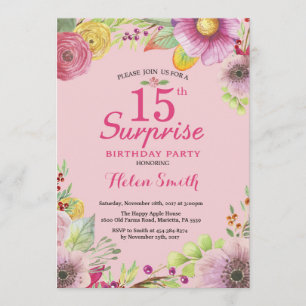 Surprise Floral 15th Birthday Invitation for Women