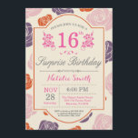 Surprise Floral 16th Birthday Invitation Pink Rose<br><div class="desc">Surprise Floral 16th Birthday Invitation. Pink Purple Orange Roses. Women,  Lady,  Girl Birthday. 13th 15th 16th 18th 20th 21st 30th 40th 50th 60th 70th 80th 90th 100th,  Any Ages. For further customization,  please click the "Customize it" button and use our design tool to modify this template.</div>
